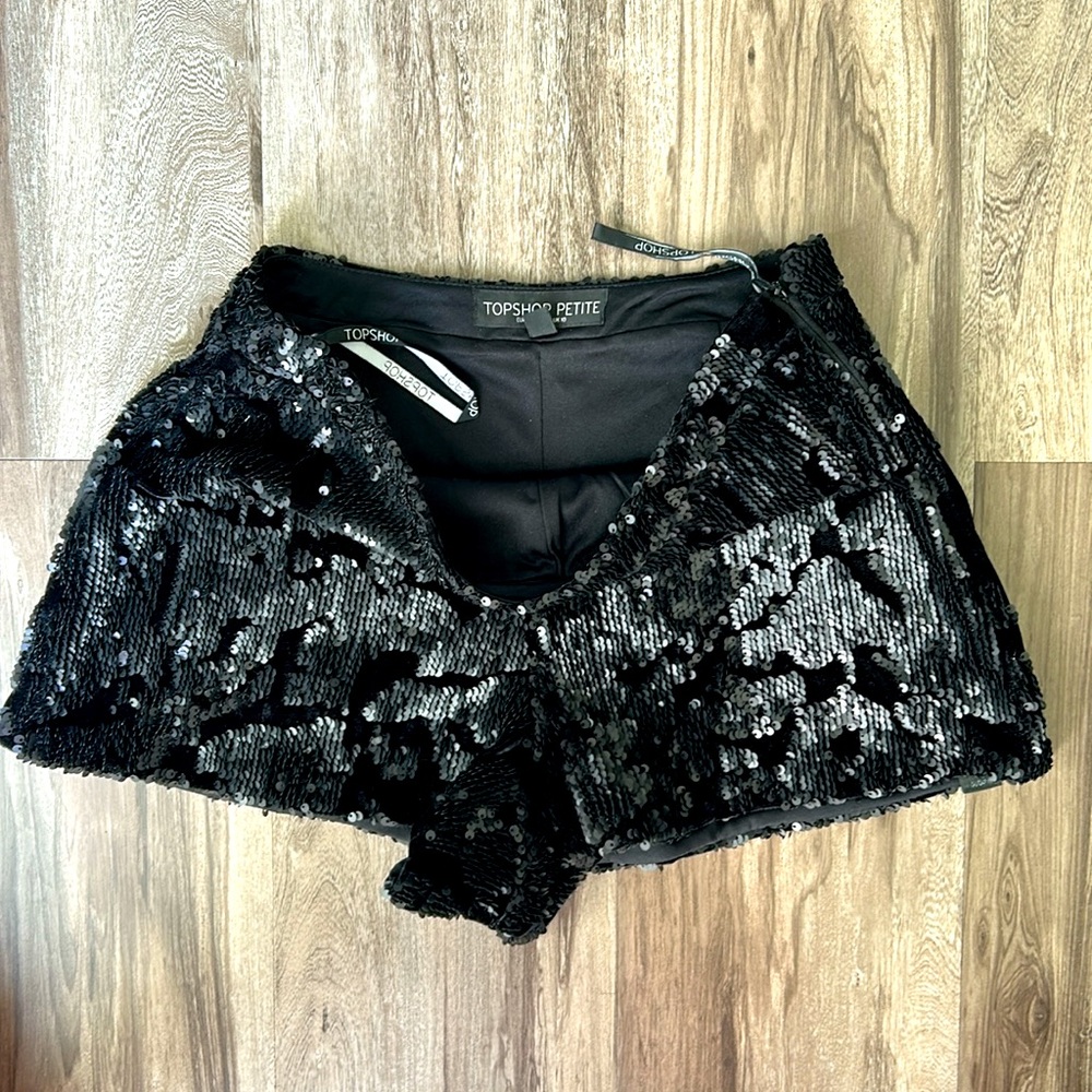 Topshop PETITE Black Sequin High-Waist Shorts